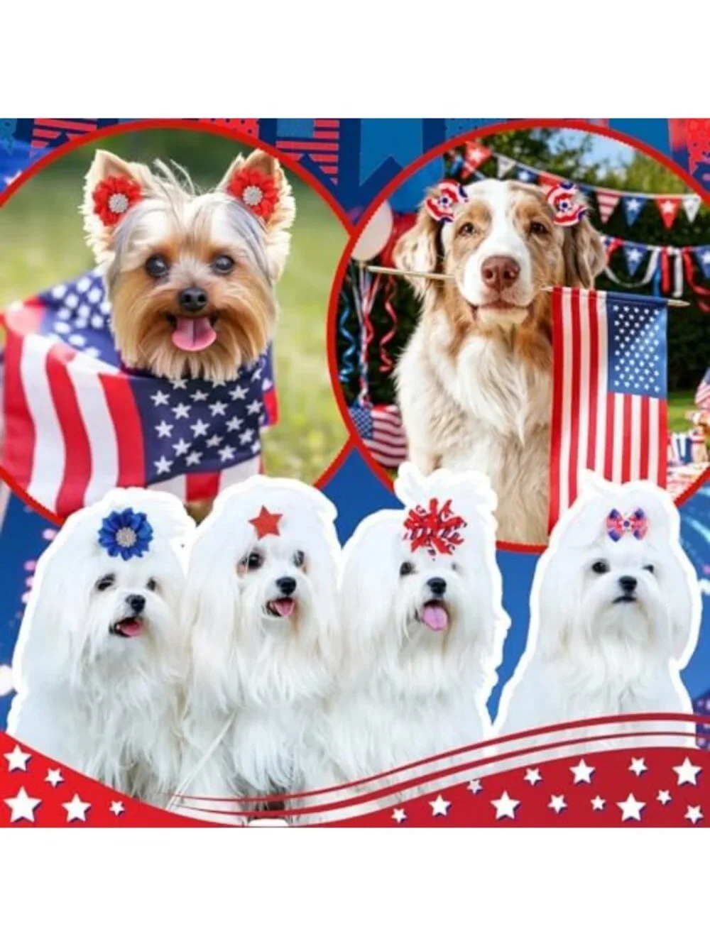 300 Pcs 4th of July Dog Bows with Rubber Bands - Patriotic Pet Accessories